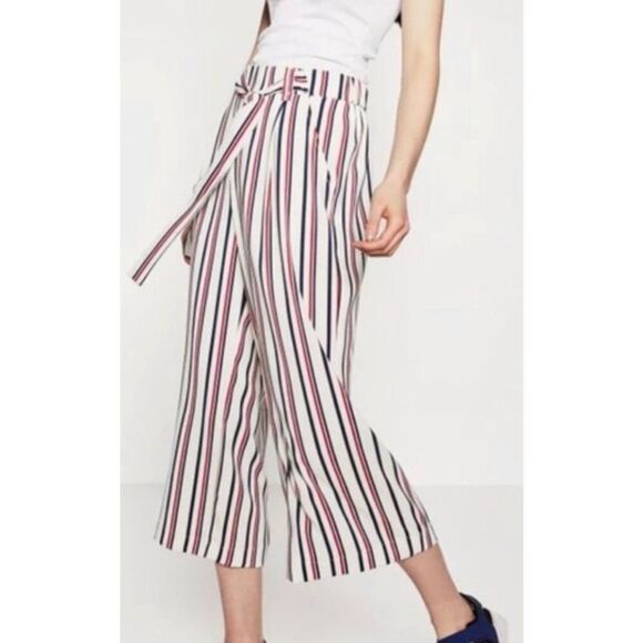 Zara Trafaluc Collection Cropped Wide Leg Striped America Pants Medium - Picture 1 of 12